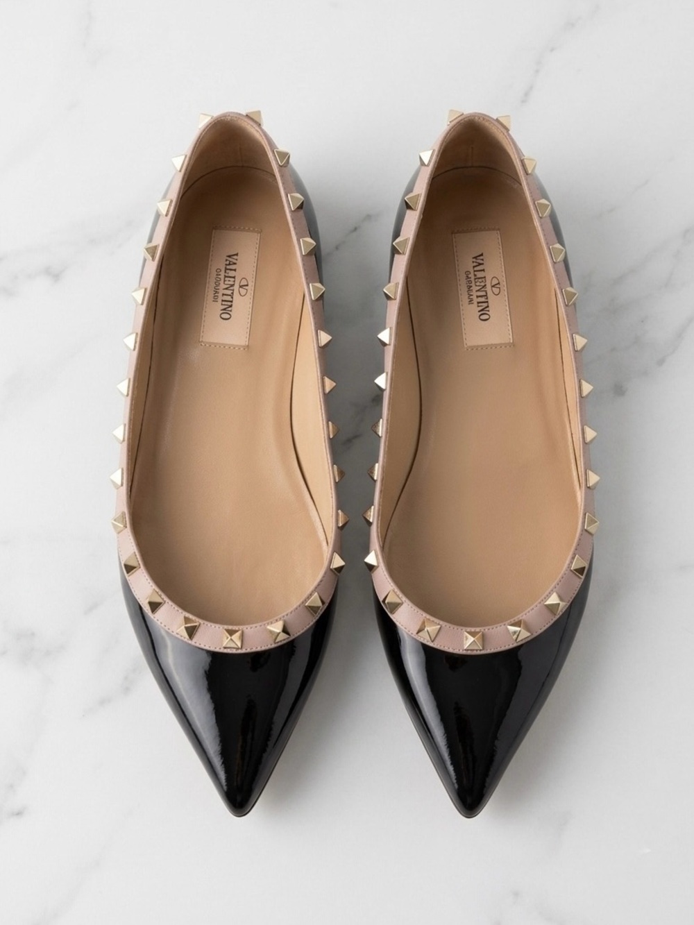 Valentino Garavani Rockstud Patent Leather Ballet Flats Size 41 Black Luxury